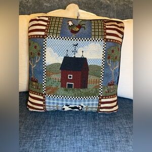 Tapestry Farmhouse Double Sided Pillow Apple Trees  Cow Rooster Americana 15x15